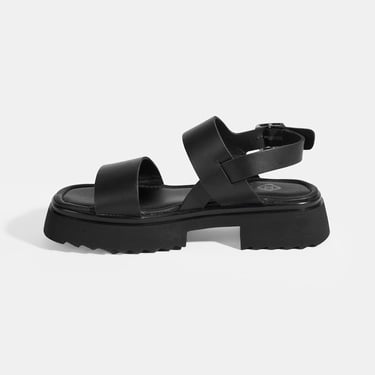  Kadın Siyah Deri Sandalet