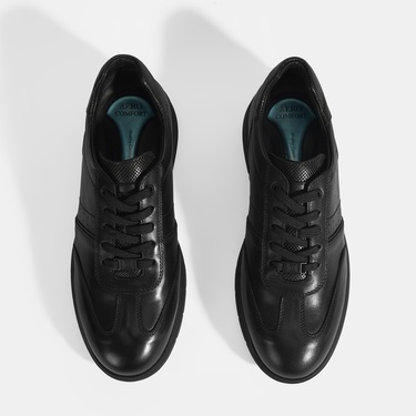  Erkek Siyah DesaComfort Bağcıklı Deri Günlük Ayakkabı