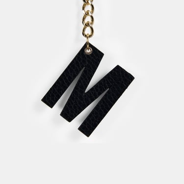  M Harfi Siyah Hakiki Deri Charm Anahtarlık