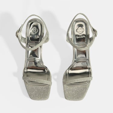  Kadın Gümüş Toka Detaylı Topuklu Abiye Sandalet