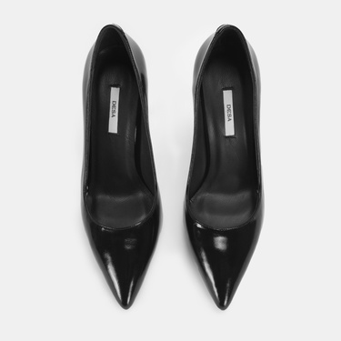  Kadın Siyah Rugan Topuklu Klasik Ayakkabı