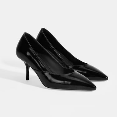  Kadın Siyah Rugan Topuklu Ayakkabı