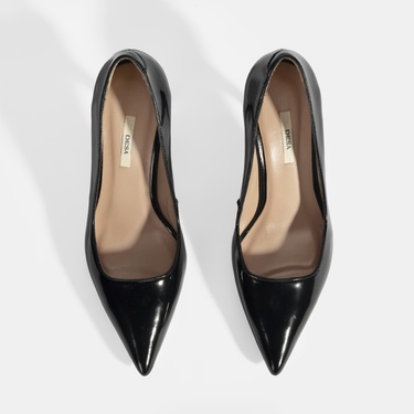  Kadın Siyah Rugan Topuklu Ayakkabı