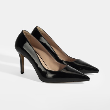  Kadın Siyah Rugan Topuklu Ayakkabı