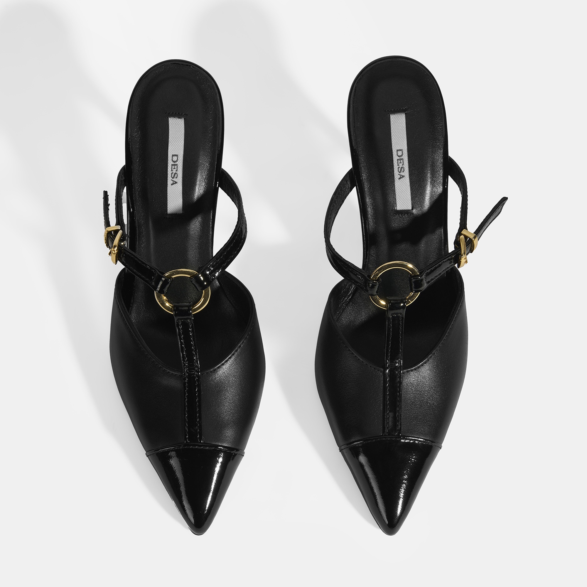 Kadın Siyah Halka Aksesuarlı Deri Abiye Topuklu Terlik