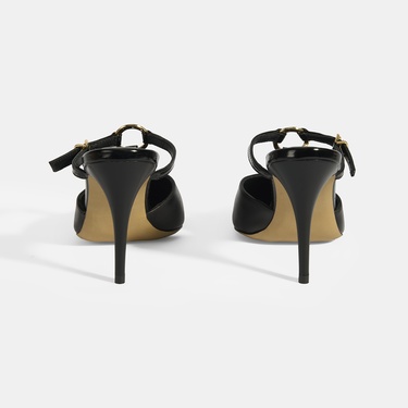  Kadın Siyah Halka Aksesuarlı Deri Abiye Topuklu Terlik