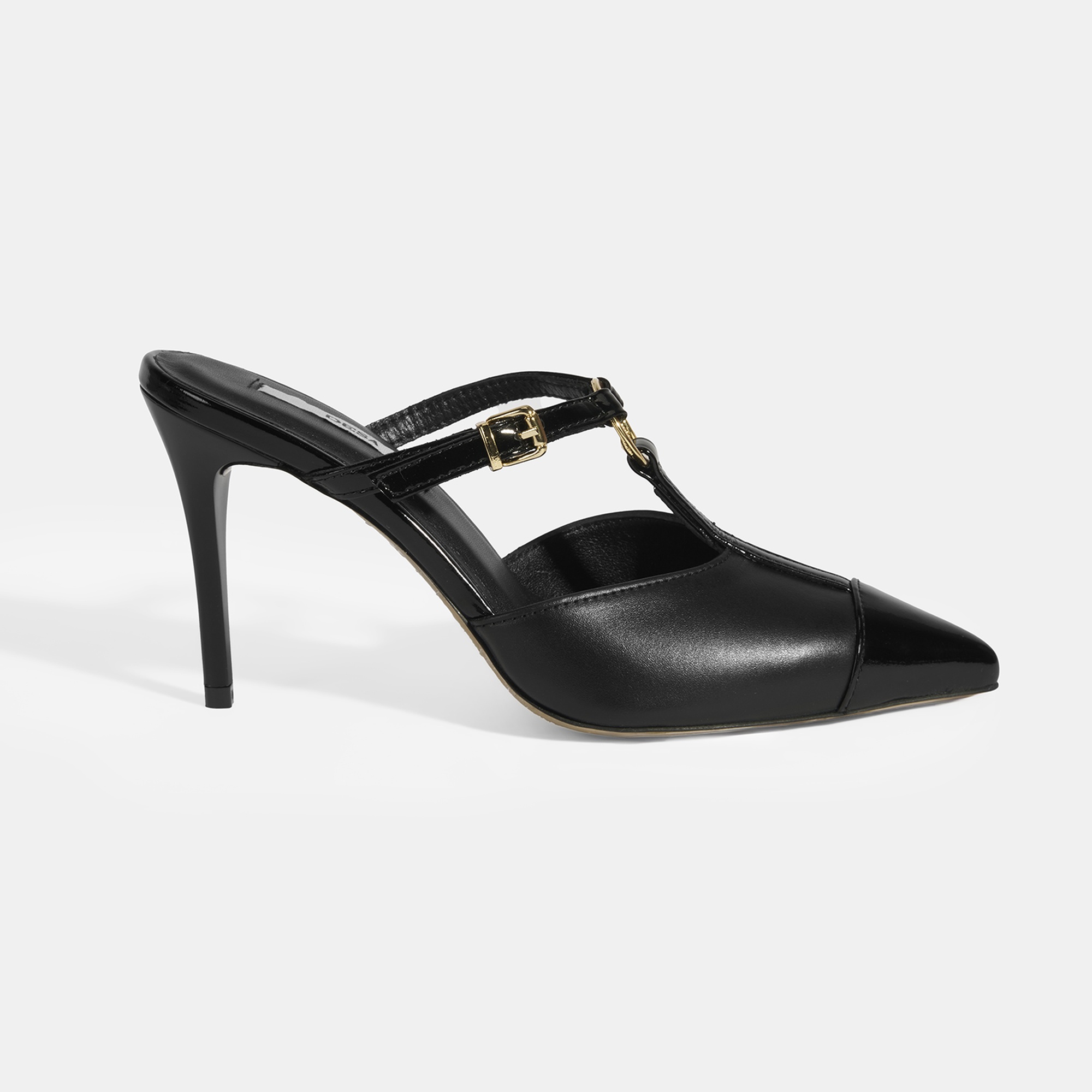 Kadın Siyah Halka Aksesuarlı Deri Abiye Topuklu Terlik