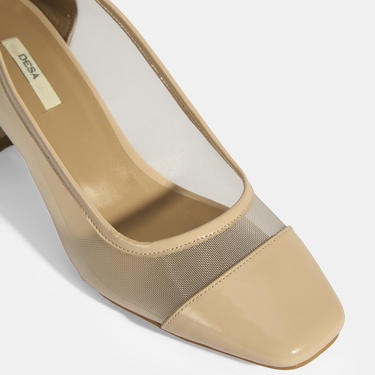  Kadın Bej File Detaylı Topuklu Klasik Ayakkabı