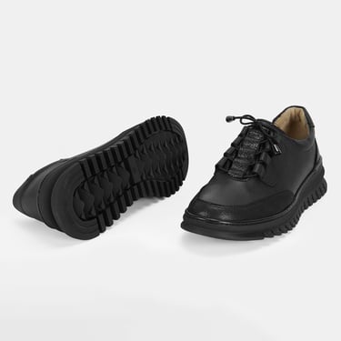  Kadın Siyah DesaComfort Deri Bağcıklı Günlük Ayakkabı