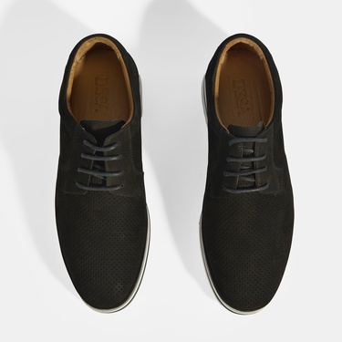  Erkek Siyah Nubuk Deri Bağcıklı Günlük Ayakkabı