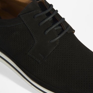  Erkek Siyah Nubuk Deri Bağcıklı Günlük Ayakkabı