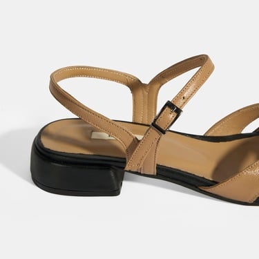  Kadın Bej Slingback Deri Günlük Ayakkabı