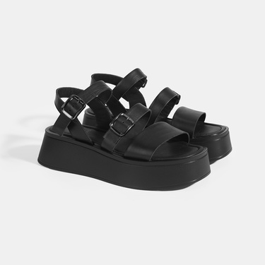  Kadın Siyah Deri Sandalet
