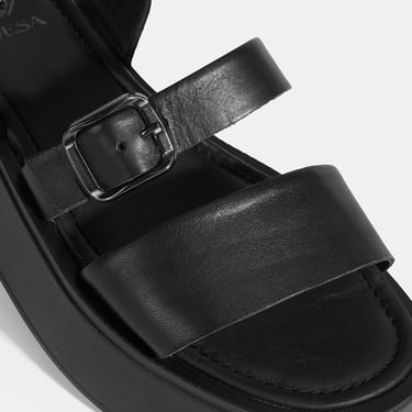  Kadın Siyah Deri Sandalet