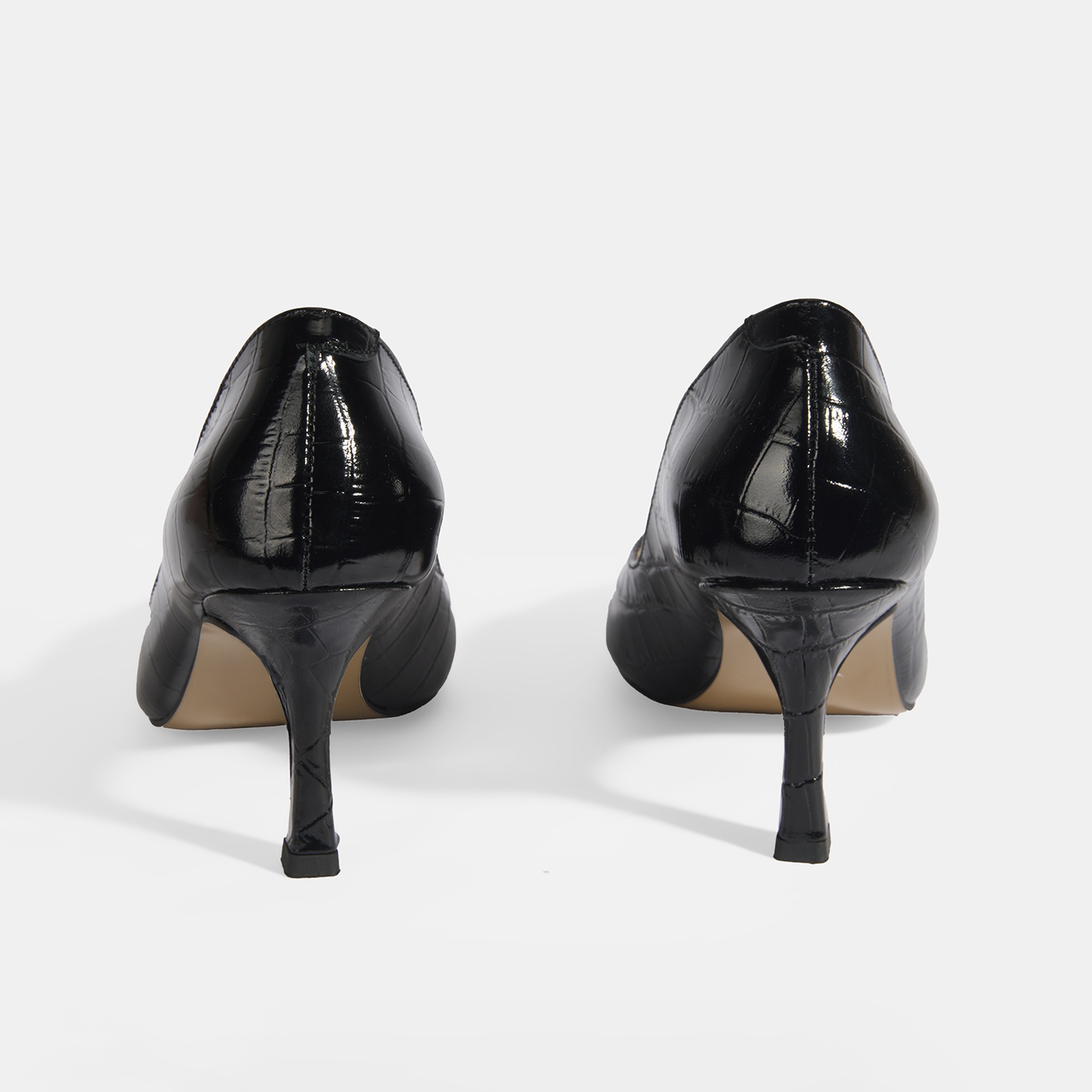 Kadın Siyah Kroko Baskılı Deri Stiletto