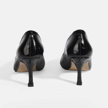  Kadın Siyah Kroko Baskılı Deri Stiletto