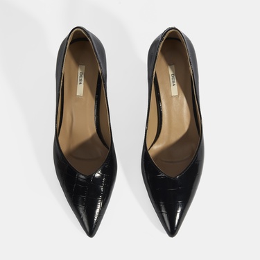  Kadın Siyah Kroko Baskılı Deri Stiletto