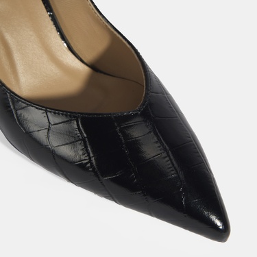  Kadın Siyah Kroko Baskılı Deri Stiletto