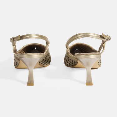  Kadın Perforeli Gold Deri Slingback Ayakkabı