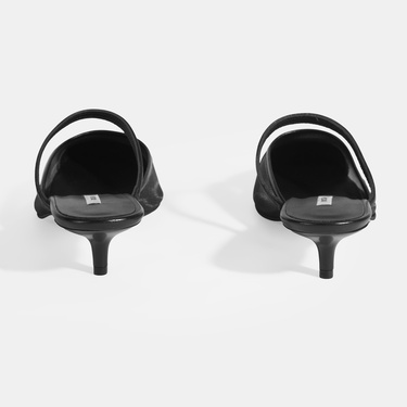  Kadın Siyah Fileli Deri Topuklu Terlik