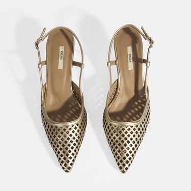  Kadın Perforeli Gold Deri Slingback Ayakkabı