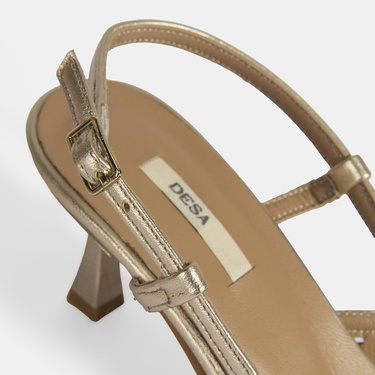  Kadın Perforeli Gold Deri Slingback Ayakkabı