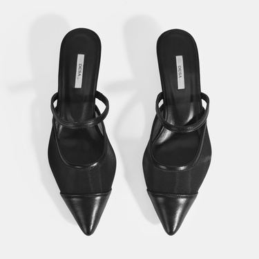  Kadın Siyah Fileli Deri Topuklu Terlik