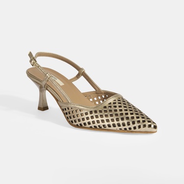  Kadın Perforeli Gold Deri Slingback Ayakkabı