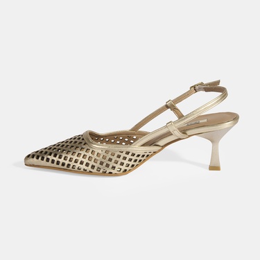  Kadın Perforeli Gold Deri Slingback Ayakkabı