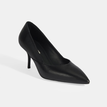  Kadın Siyah Deri Topuklu Klasik Ayakkabı