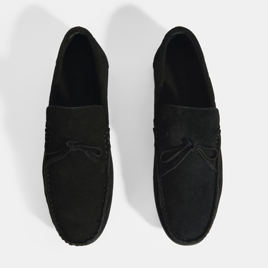 Calandra Siyah Erkek Bağcık Detaylı Slip-On Süet Loafer