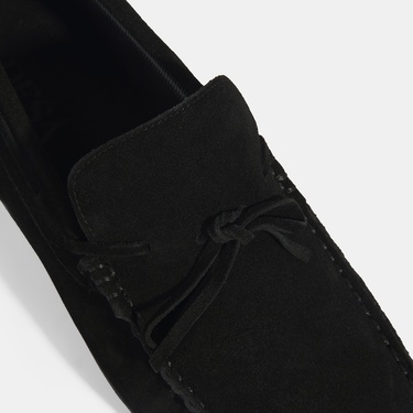  Calandra Siyah Erkek Bağcık Detaylı Slip-On Süet Loafer