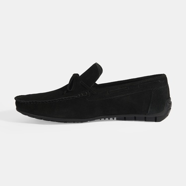  Calandra Siyah Erkek Bağcık Detaylı Slip-On Süet Loafer