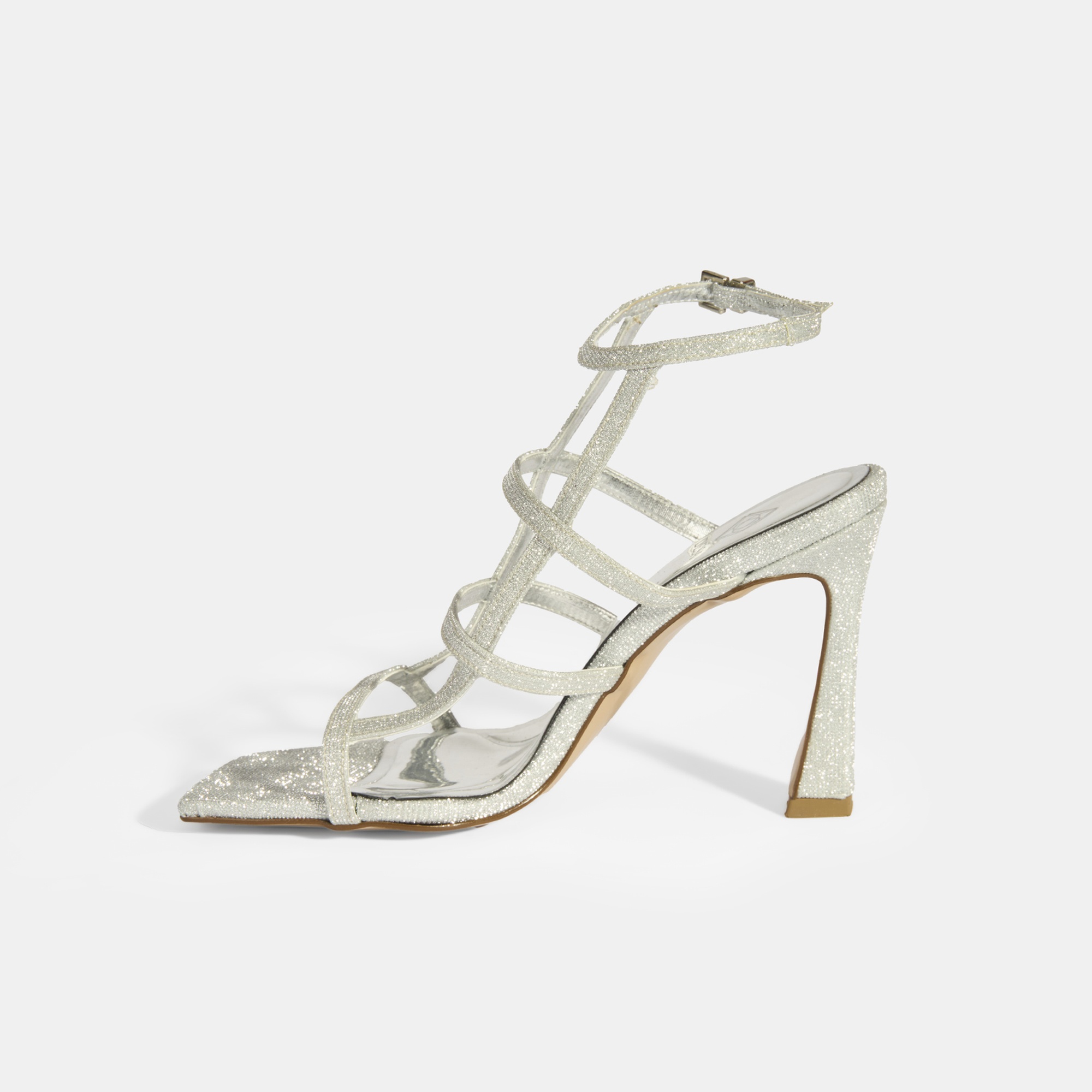 Kadın Gümüş Toka Detaylı Topuklu Abiye Sandalet