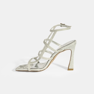  Kadın Gümüş Toka Detaylı Topuklu Abiye Sandalet