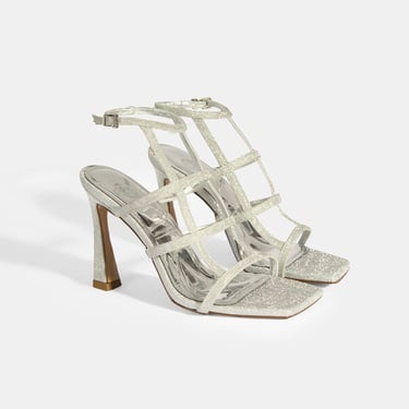  Kadın Gümüş Toka Detaylı Topuklu Abiye Sandalet
