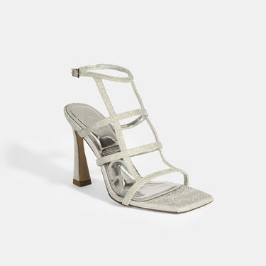  Kadın Gümüş Toka Detaylı Topuklu Abiye Sandalet