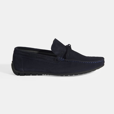  Calandra Lacivert Erkek Bağcık Detaylı Slip-On Süet Loafer