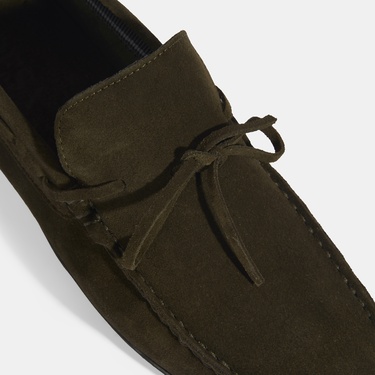  Calandra Haki Erkek Bağcık Detaylı Slip-On Süet Loafer