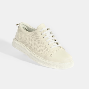  Kadın Beyaz Deri Bağcıklı Spor Ayakkabı