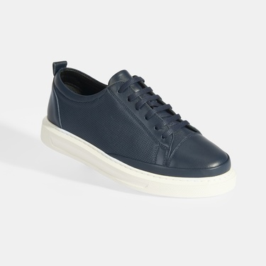  Kadın Lacivert Deri Bağcıklı Spor Ayakkabı
