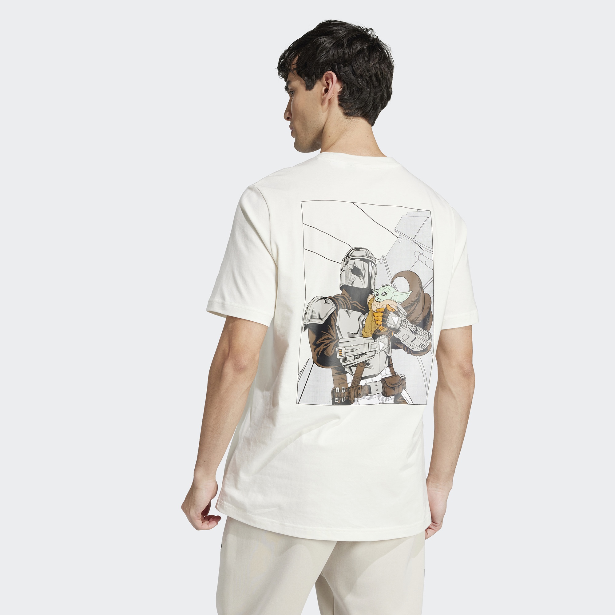 adidas X Star Wars The Mandalorian Regular Fit Back Graphic Erkek Beyaz T-Shirt