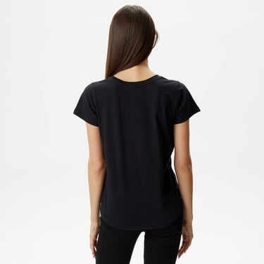 KADIN BASKILI BİSİKLET YAKA SİYAH T-SHIRT