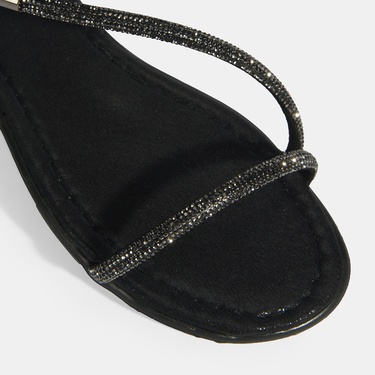  Kadın Siyah Lastik Bantlı Taşlı Sandalet