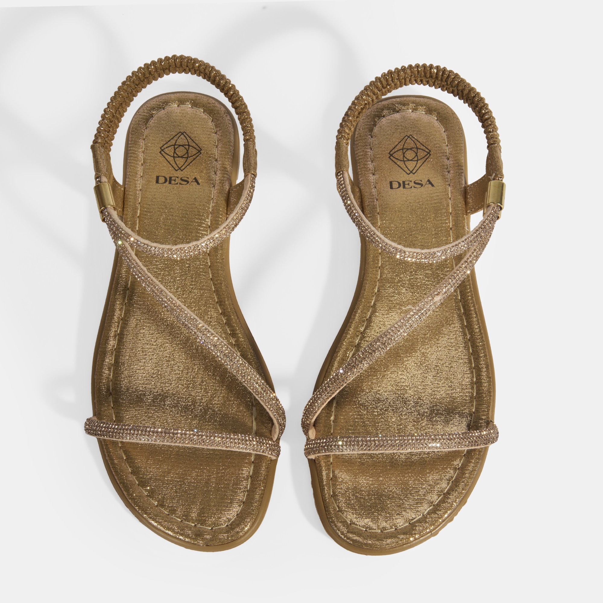 Kadın Gold Lastik Bantlı Taşlı Sandalet