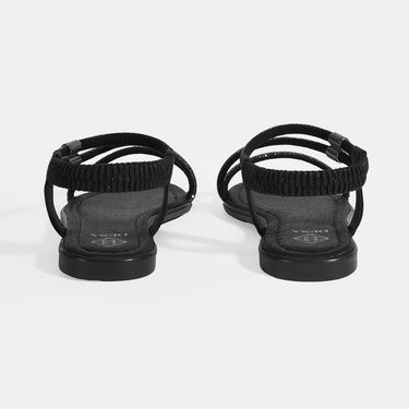  Kadın Siyah Lastik Bantlı Taşlı Sandalet