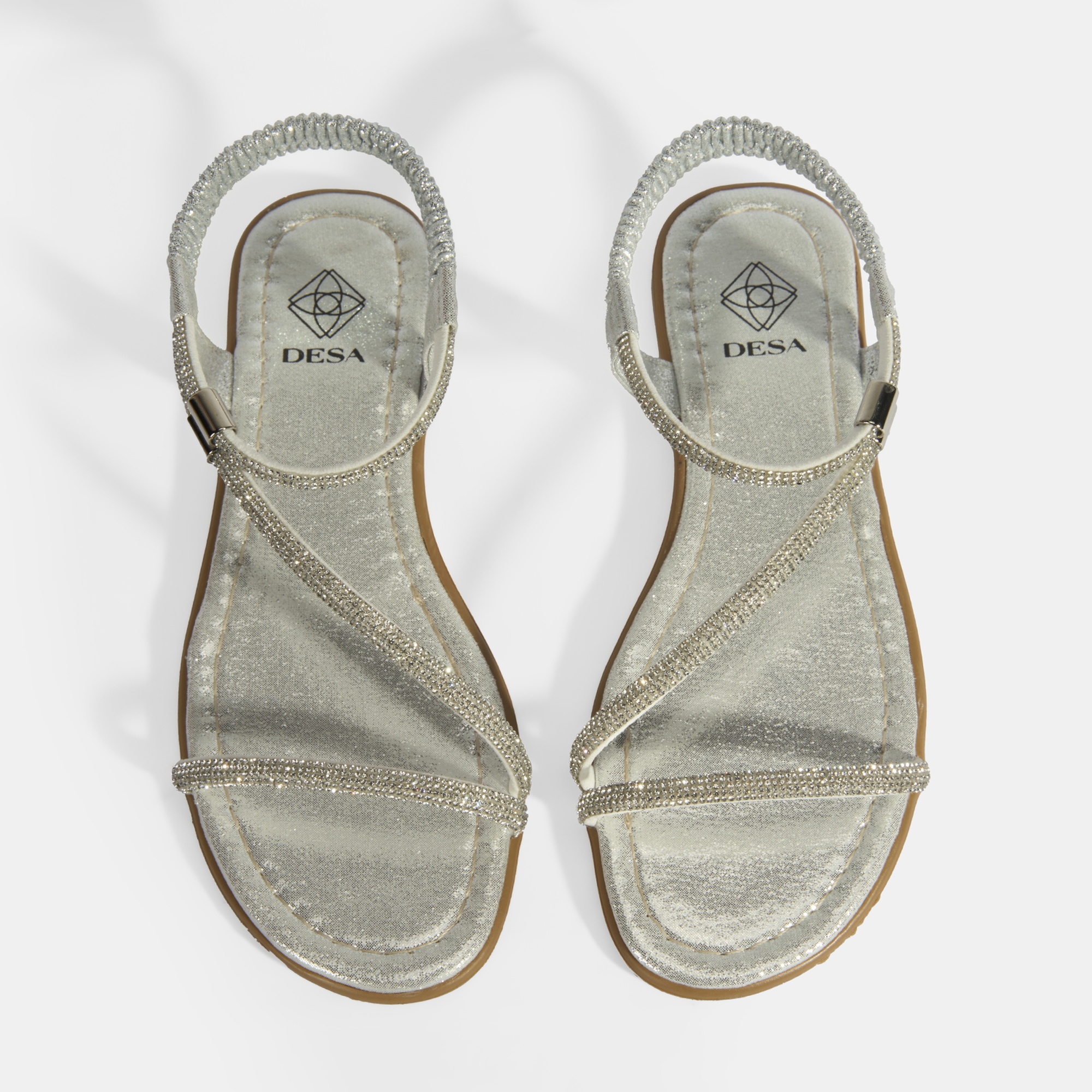 Kadın Gümüş Lastik Bantlı Taşlı Sandalet