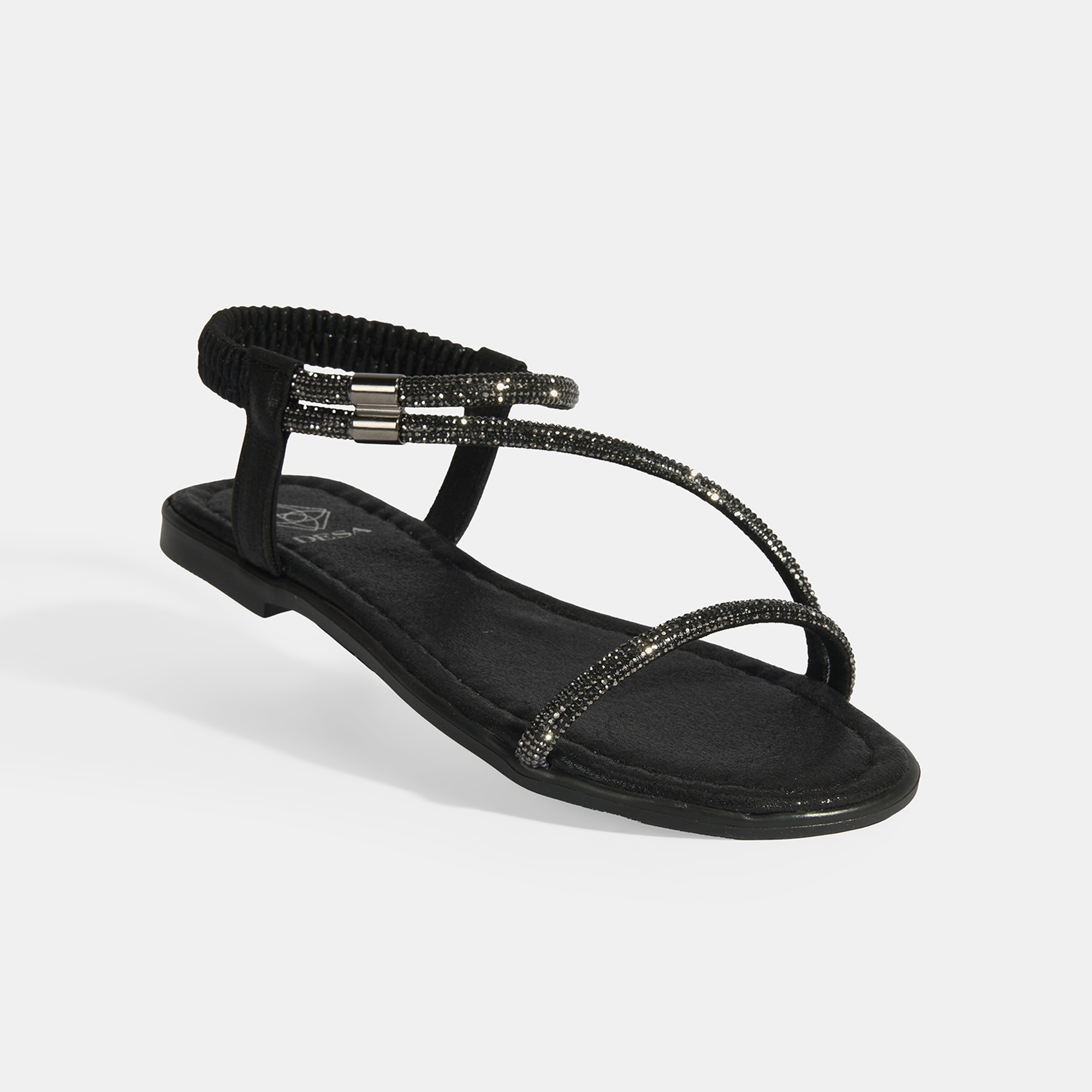 Kadın Siyah Lastik Bantlı Taşlı Sandalet