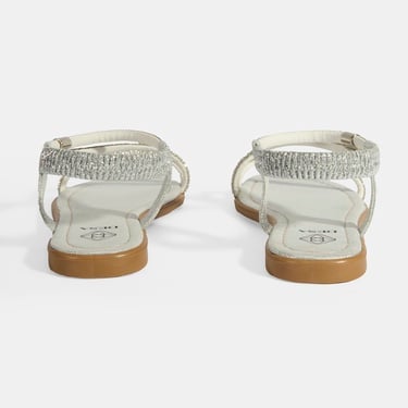  Kadın Gümüş Lastik Bantlı Taşlı Sandalet