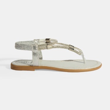  Kadın Gümüş Taşlı Lastik Bantlı Parmak Arası Sandalet